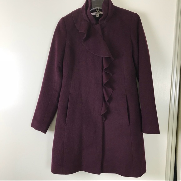 Dkny Jackets & Blazers - DKNY sz 6 P Ruffle Coat Maroon Wool Blend EUC